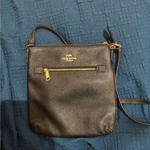 Coach Black Leather Crossbody Bag with Gold Accents